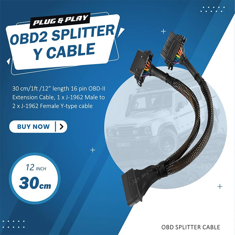 B6 OBD2 Splitter Cable 16 Pin OBD II Splitter Extension 1 Male to 2 Female Extension Y Cable Adapter for Standard OBD2 Devices