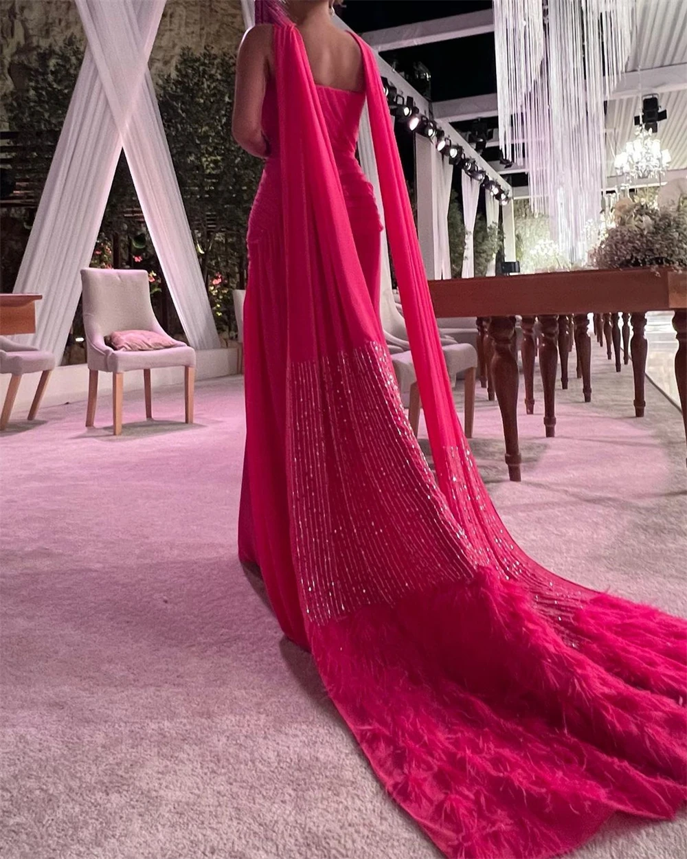 الرجعية حمالة غمد فساتين المشاهير فستان الحفلة الراقصة سرق أكمام الطابق طول الشيفون فساتين السهرة الرسمية Veachernierreózia #2