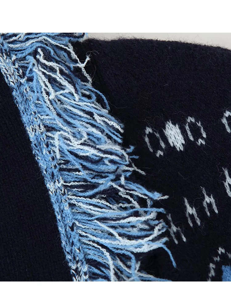 Cardigan lavorato a maglia da donna 2025 Cardigan con decorazione nappa a maniche lunghe con stampa di moda da donna con cintura da donna elegante lavorato a maglia