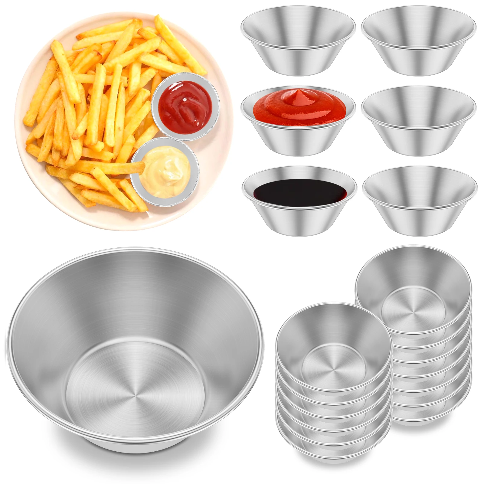 20/8Pcs Stainless Steel Dipping Sauce Dish  45/100ml Dipping Cup for Ketchup Sushi Snack Dipping BBQ Condiments Serving Bowl