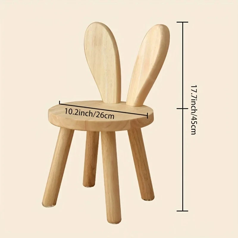 Taburete de tablero pequeño, taburete pequeño de madera maciza con orejas lindas, taburete decorativo, silla para niños