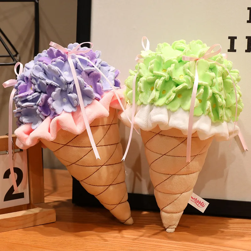 

Simulation Hydrangea Bouquet Plush Toy Never Wither, Cute Soft Creative Ice Cream Design Hand Tied Stuffed Flower For Girlfriend