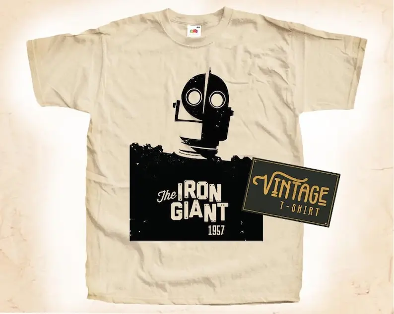 The Iron Gigant 1957 T shirt Tee Natural Vintage Cotton Movie Poster Beige All Sizes