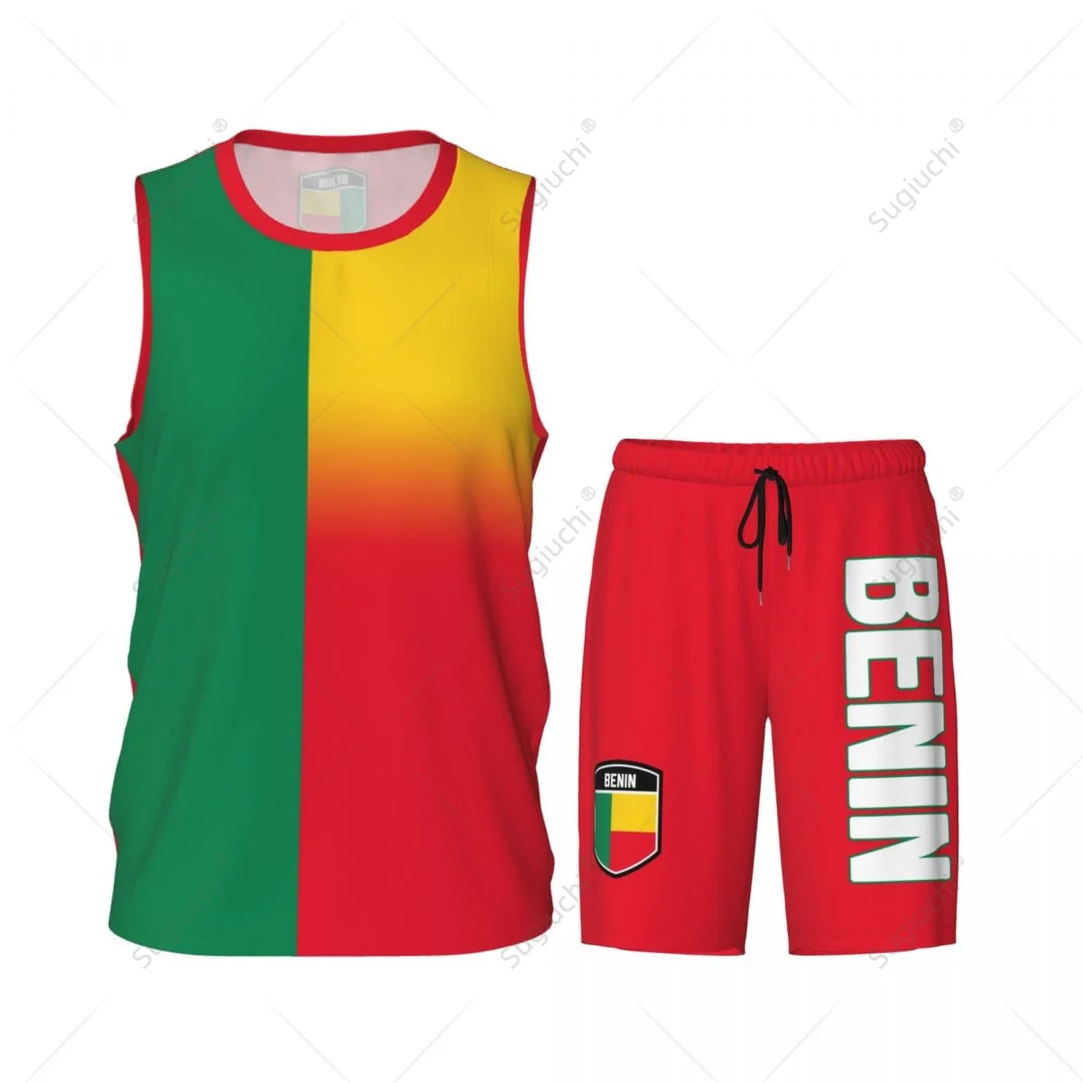 Men Benin Flag Basketball Jersey Set Mesh Shirt & Pants Sleeveless Exclusive Team-up Custom Name Nunber Unisex