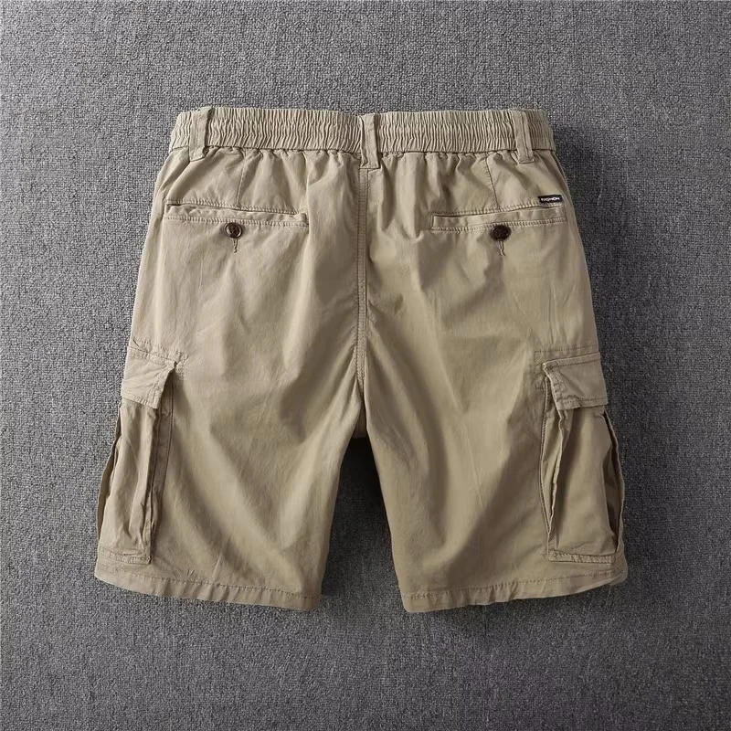 Men's Washed Cotton Summer Shorts Multi Pockets Safari Style Cargo Shorts Fashion Solid Color Casual Shorts Beach Shorts