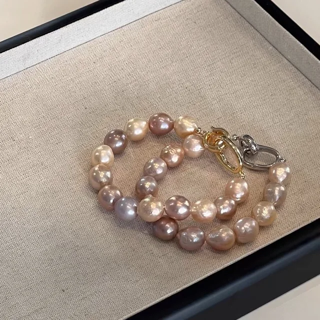 

Mixed Color Natural Baroque Pearl Bracelet Candy Color Strong Light 10-11mm Beaded French Vintage Shaped Pearl Bracelet