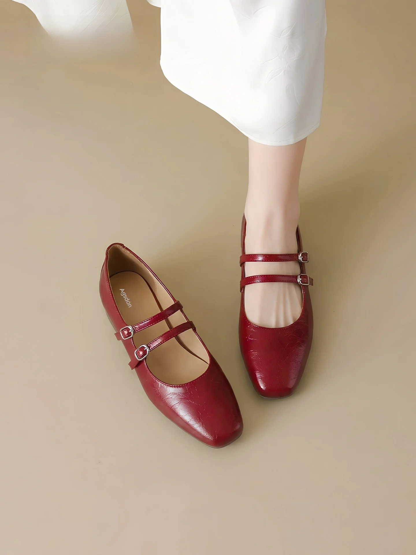 Red Mary Jane Ballet Flat Shoes Soft Shoes Low Cut Wedding Shoes Summer New Style Agsdon Fashion Sandals for Women