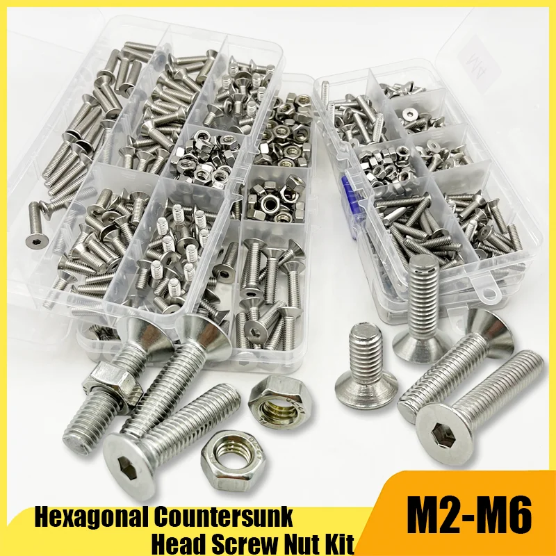 

Countersunk Head Hex Socket Screw Set M2 M2.5 M3 M4 M5 M6 Stainless Steel Allen Socket Flat Head Nut Bolt Screws Allen Key Head