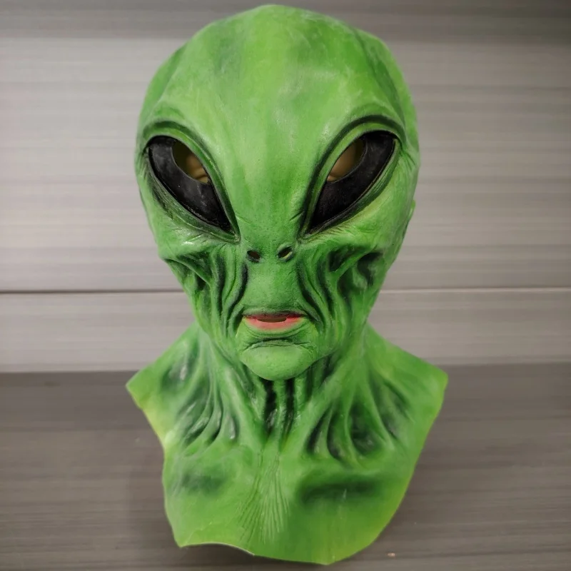 Gorro con máscara de látex alienígena, disfraz de horror de Halloween y vacaciones divertidas, cosplay, sala de escape, casa embrujada