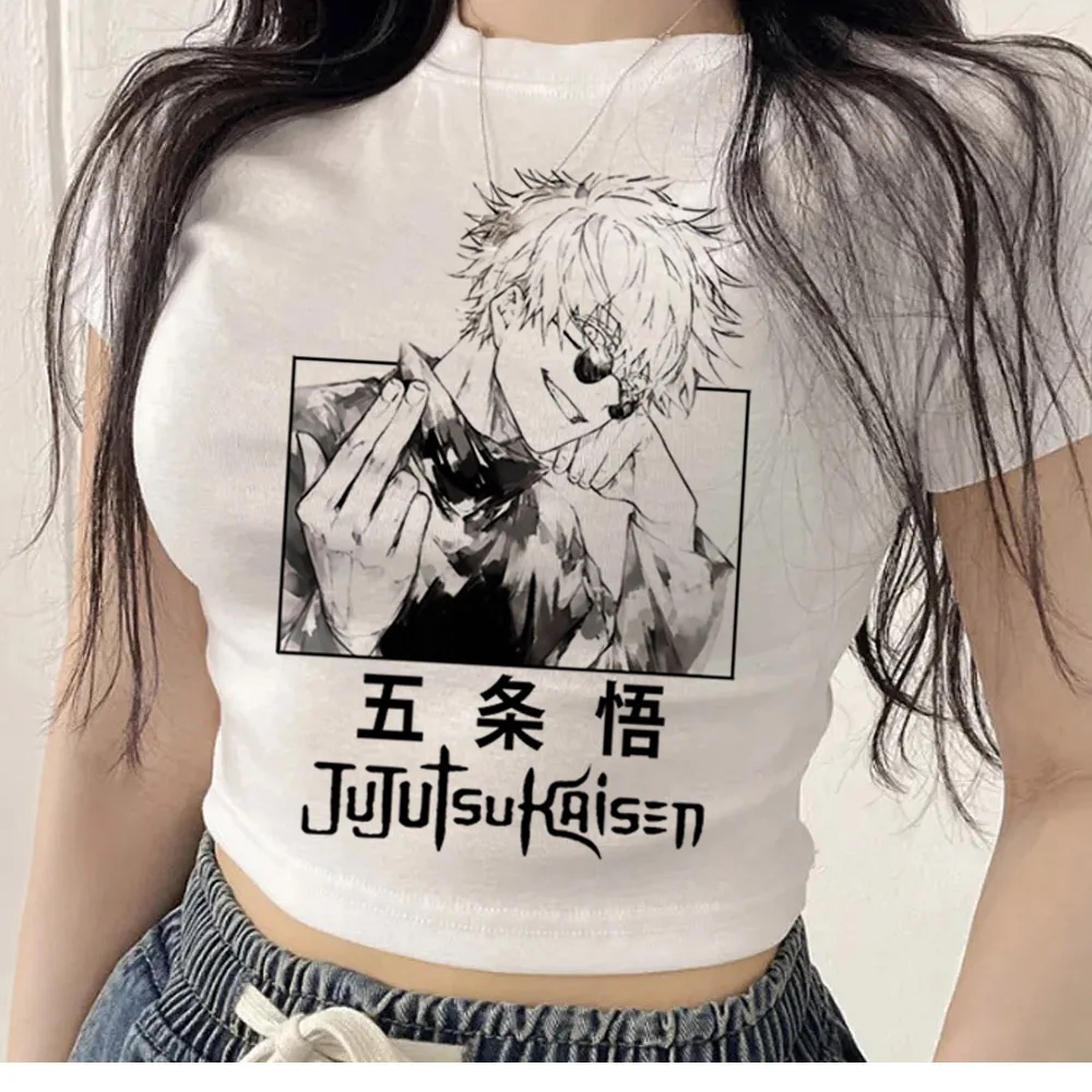 Jujutsu Kaisen Gojo crop top women harajuku jojifuku streetwear gothic emo shirt dollette kawaii cheap