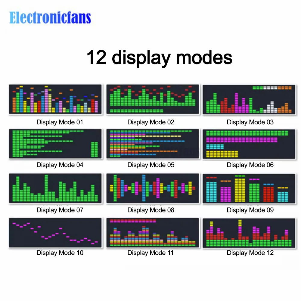 Led Music Spectrum Display RGB Colorful 1624 Segment Rhythm Light Level Voice Sensor Clock 384 LEDs 7 Color Display