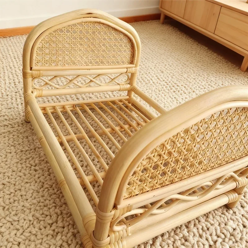 Newborn Photo Accessories Handmade Vintage Rattan Wooden Posing Bed Photo Background Unisex Props for Infant Boy Girl Shoots