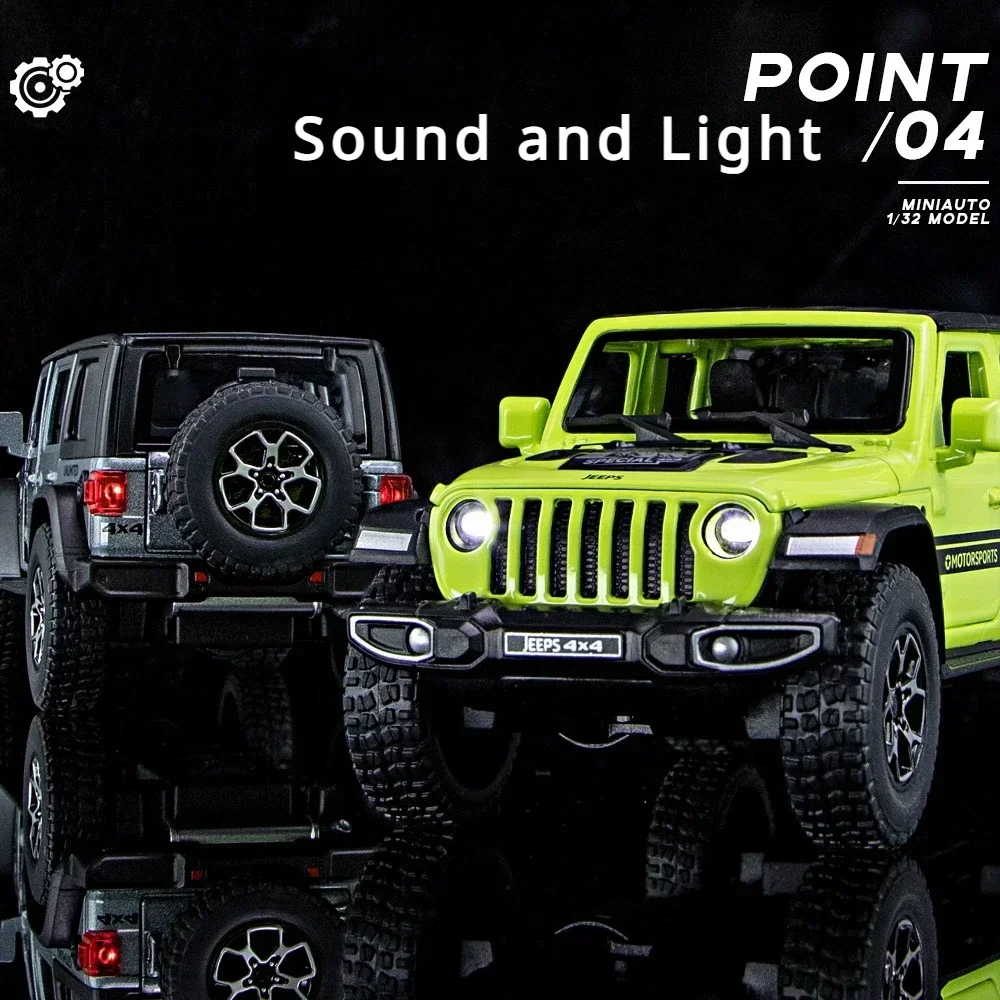 1:32 Jeep Wrangler Rubicon Alta Simulazione Pressofuso In Lega di Metallo Modello di auto Suono Luce Tirare Indietro Collezione Giocattolo Per Bambini Regali