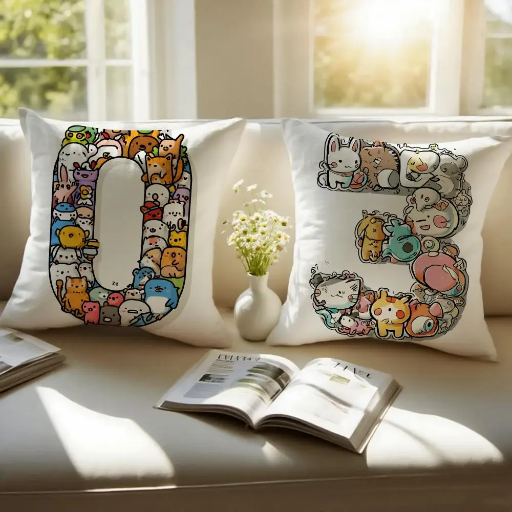 Creative Digital Design Artwork Cushion Cover Pillowcase Anti-dustmite Invisible Zipper Short Plush Sofa Cushion