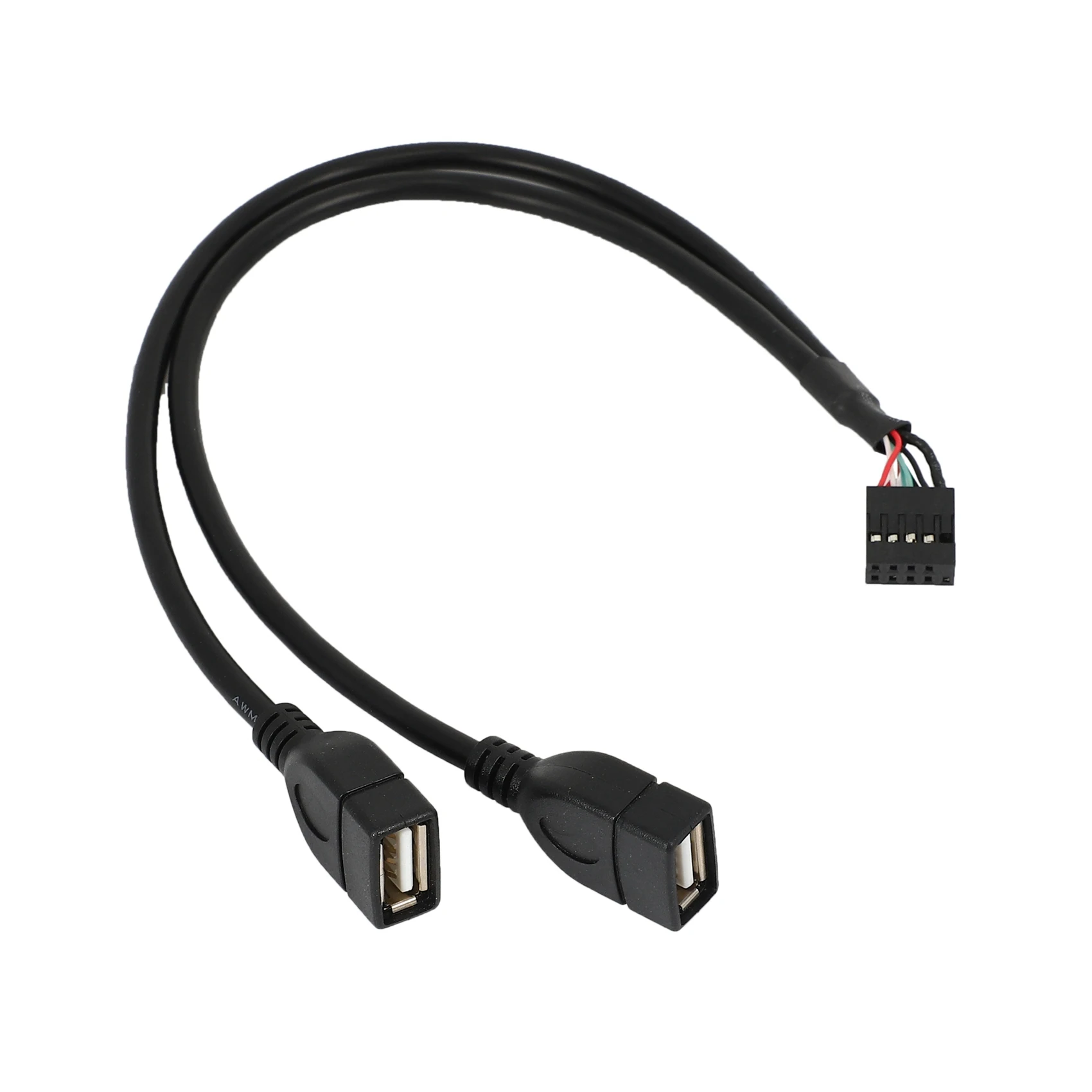 30CM 10 Pin Motherboard Female Header to 2 Port Dual USB 2.0 Male Adapter Dupont Y Splitter Cable (10Pin/2AM)