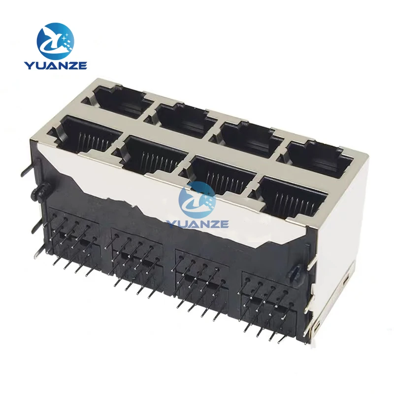 1PCS 8-port RJ45 8P8C female jack/socket connector 2*4 steel shielded network module with poppet without light 2X4network module