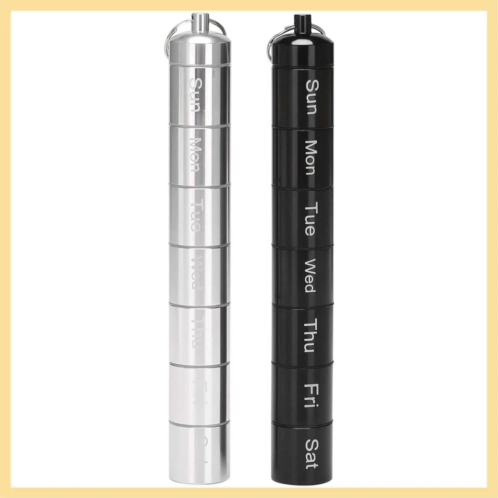 

GOOD-Metal Pill Box Organizer, 7 Days Pill Organizer, Waterproof Emergency Keychain Pill Holder Medicine Case 2Pcs