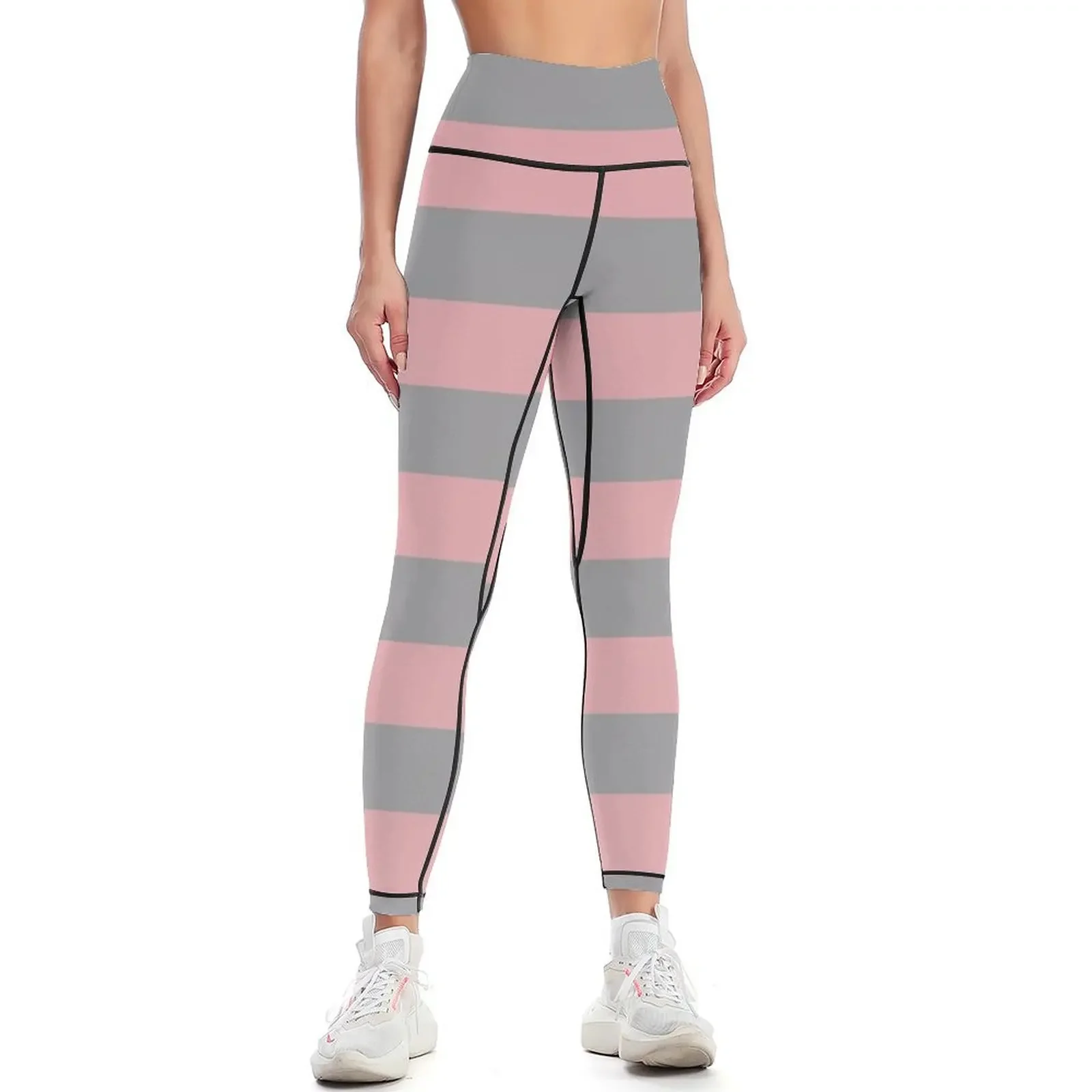 

Stripes Pink and Gray Leggings gym pants sportswear for gym joggers for flared Womens Leggings