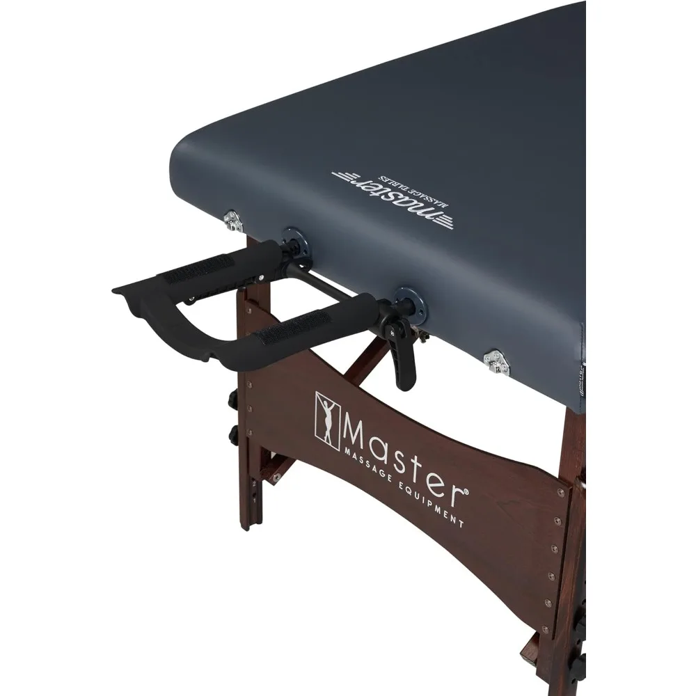 Master Massage Newport Portable Massage Table Package with Denser 2.5" Cushion, Walnut Stained Hardwood, Steel Support Cables