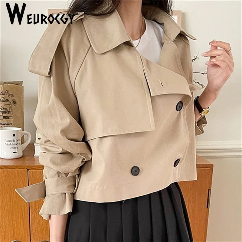 Women Trench Coat 2023 Autumn Single Breasted Loose Casual Long Sleeve Short Windbreaker Jacket Korean Edition Simple Retro Tops