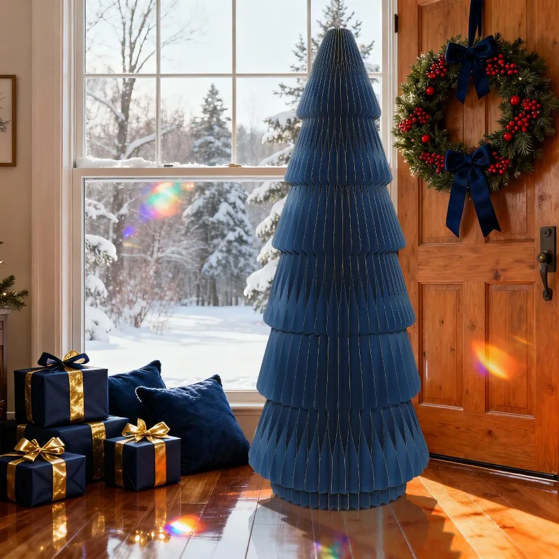 Navy large Christmas tree paper honeycomb ornament, Christmas decorative paper pendant CS-206