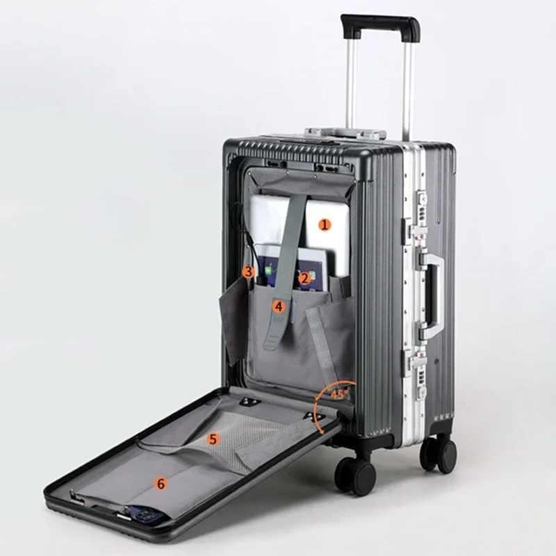 Business Front Opening Luggage Box Multifunctional Trolley Box Male 20 24 Inch Boarding Case Female High Capacity Travel Package