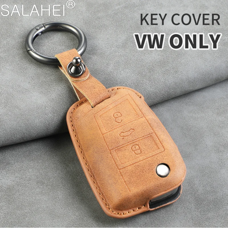 Leather Car Key Case Cover Shell Holder Protector For Volkswagen VW Golf 7 MK7 VII Tiguan MK2 Polo Passat Jetta Lavida Accessory