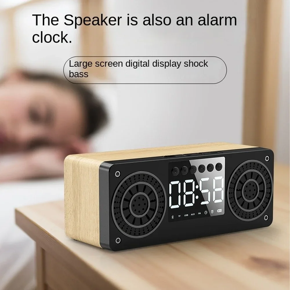 Altavoz Bluetooth de madera reloj alarma USB tarjeta TF graves profundos uso doméstico