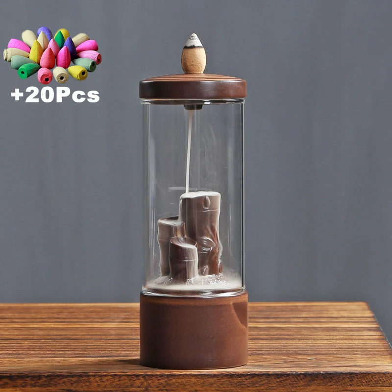 Gift 20Ps Incense Cones Glass Windproof Backflow DIY Home Decorations Lucky Ornaments Mini Landscape Flowers