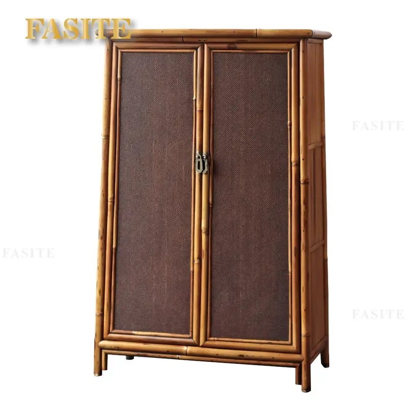 For Imitation Song Dynasty Large Floor to Ceiling Tea Set Storage Cabinet Ancient Handmade Phoenix Eye Bamboo Furniture