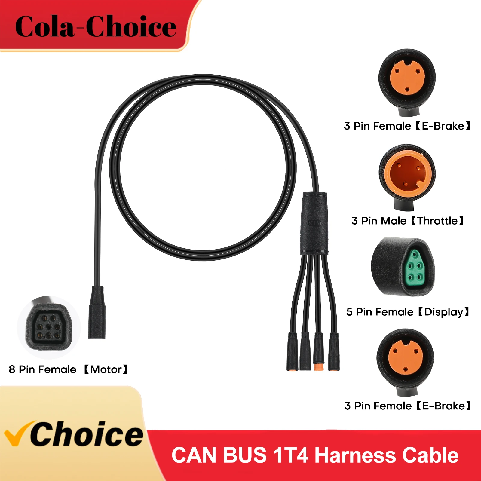 BAFANG CAN Protocol 1T4 Main Line L = 100CM (39 Inches), Suitable for Mid-Mounted Motors in E-Bikes