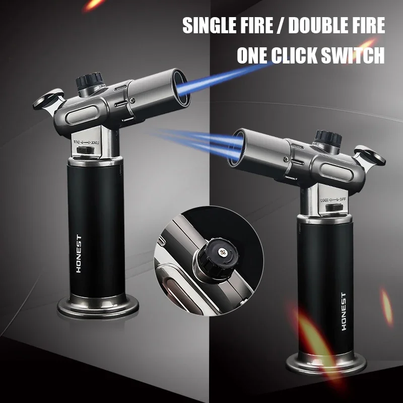 New HONEST Lighter 1300C Gun Single Double Fire Switchable Fixed Lock Adjustable Flame Size  Windproof Lighter Gadget