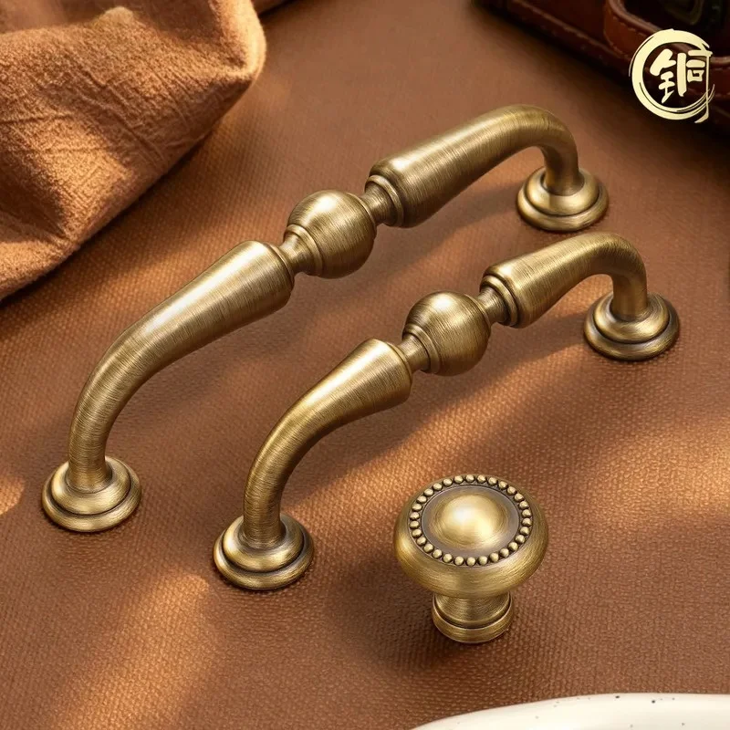 French Light Luxury Bronze Drawer Copper Handle Retro Entrance Cabinet Coffee Table TV Cabinet Solid Brass Handle