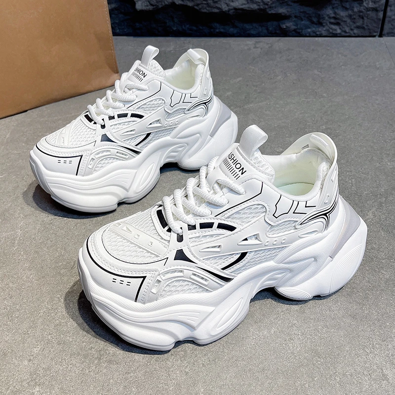

Thick Sole Women Elevator Shoes Fashion Sports Chunky Sneakers Casual Breathable Mesh Shoes Outdoor Fitness Walking Trainers New