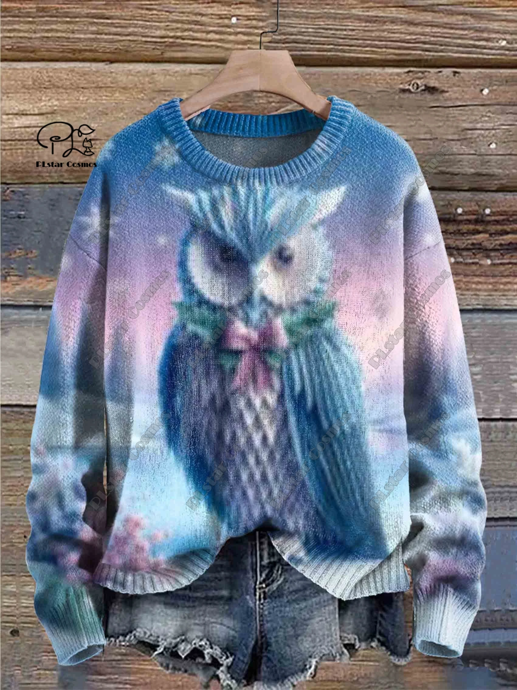 PLstar Cosmos new 3D printed animal series cute owl and rabbit pattern brutto maglione winter street casual unisex