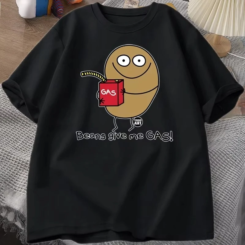 Funny T-shirt Beans Give Me Gas Tee Shirt Fart Humor Tshirt Hilarious Joke Humorous T Shirt Women Men Short Sleeve Clothing Tops