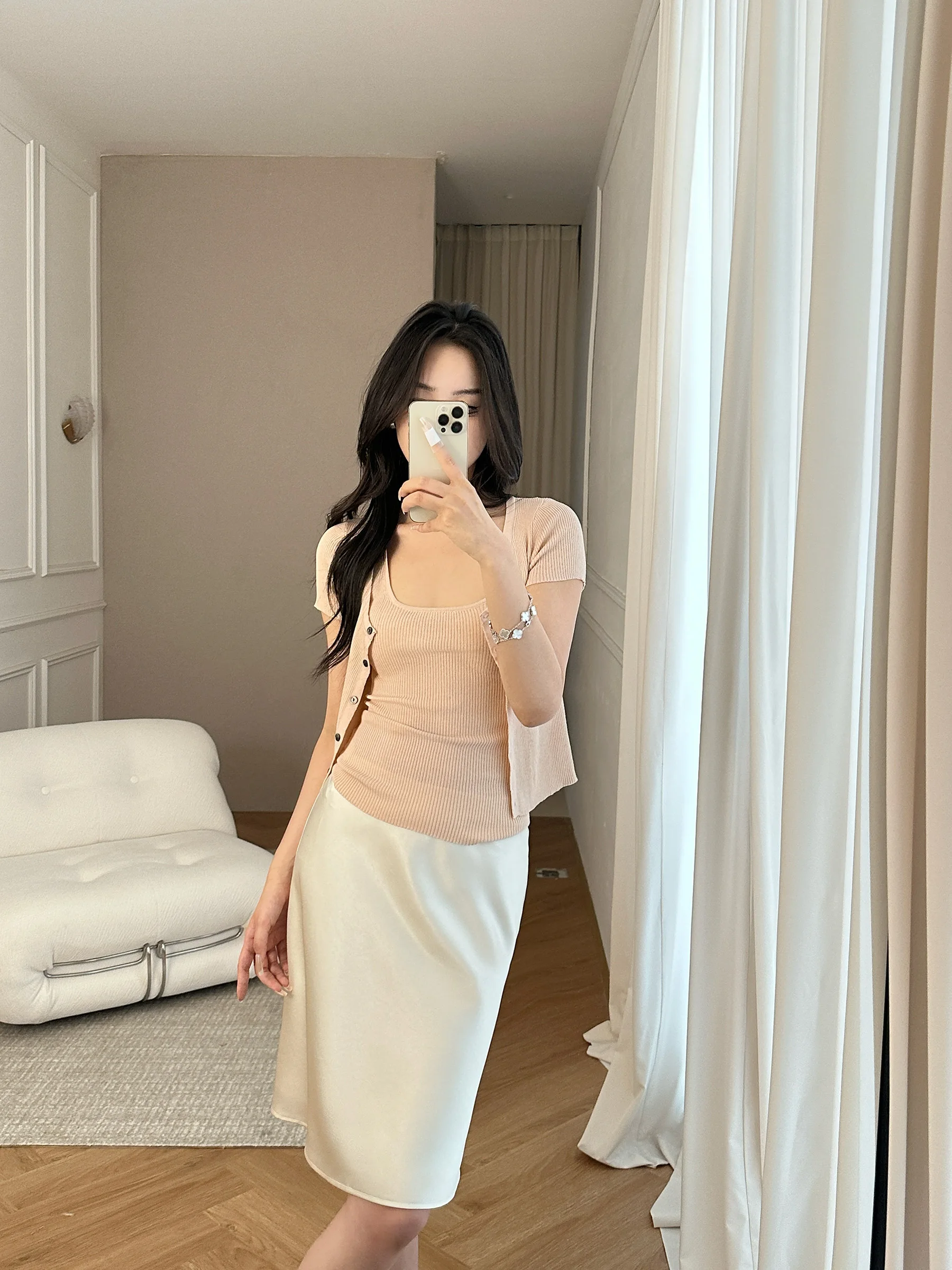 

5werkwen Luxury Ice Silk Cooling Sensation Open Cardigan Vest Set Women's Casual Sle round Ne ort Sve Slim Fit Knitt...