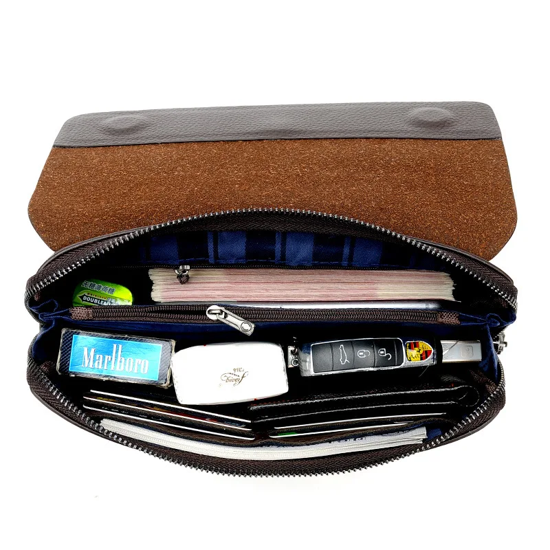 Men's Long Business Wallet PU Leather Buckle Zipper Handbag Mobile Bag Money Organizer Fashionable Casual Clutch for Men