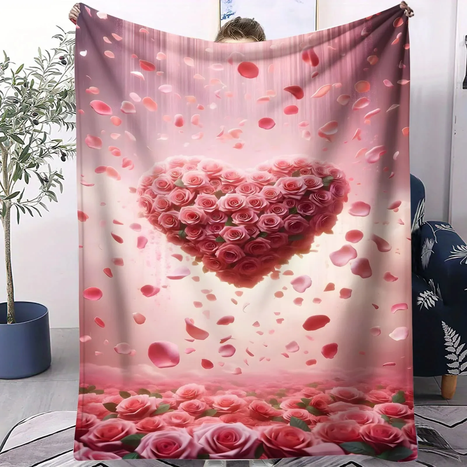 

Butterfly Flower Heart Blanket - Soft Throw for Kids Room Sofa Bed Camp Living Fresh Decor Ideal for Family & Love Enthusiasts