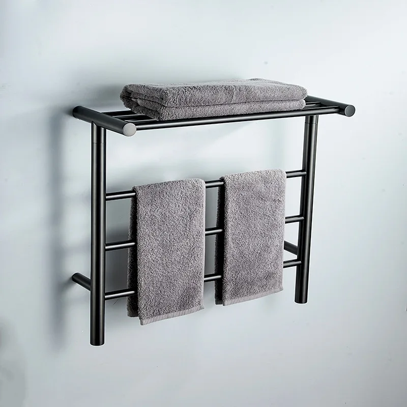 

New Nordic style brushed gray double-layer rack, bathroom stainless steel towel storage rack