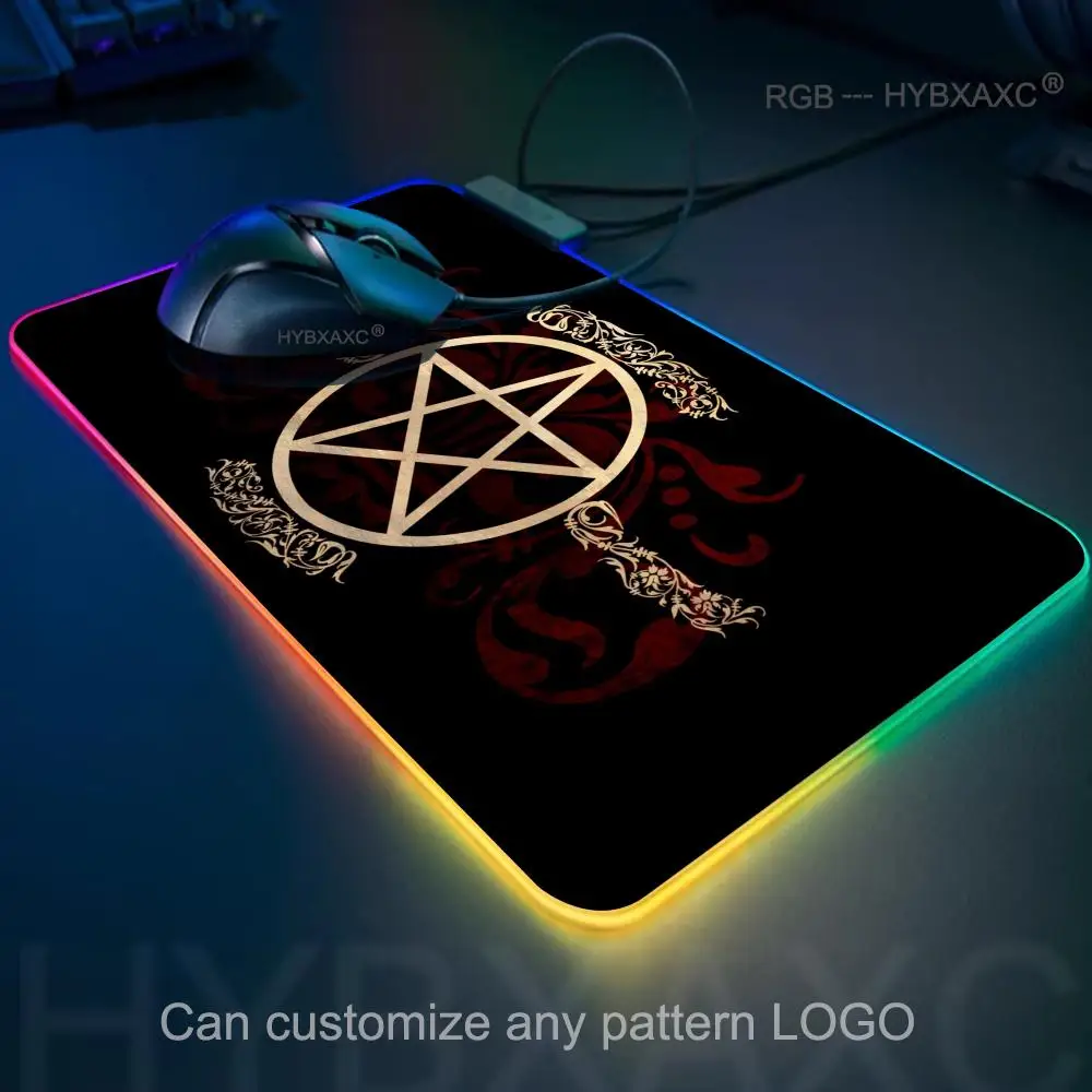 2026 New HYBXAXC Mouse Pad Terror Devil RGB Gaming Mouse Pad Desk Mat HD Gamer Large LED Light XXL Black And White Mouse Pad