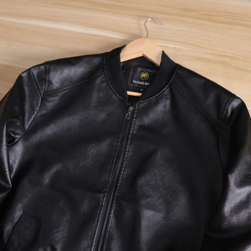 

Pure PU Leather Jaet Men's Casual Sle Baseball Collar Coat Faionable Autumn Winter Outerwear Soft Texture