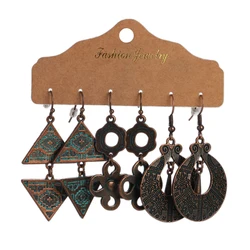 Vintage Geometric Flower Triangle Pendant Earrings Bronze Color Metal Dangle Female Earrings Indian Jewelry Accessories