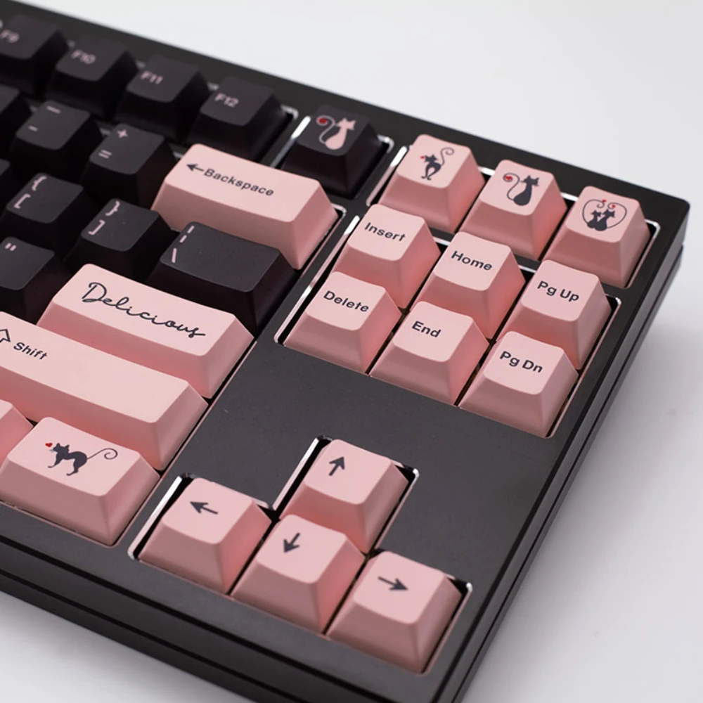 Merah muda hitam Keycap kucing ajaib Cherry Keycaps lima sisi termal Sublimasi Pbt Shading suplemen disesuaikan Keycaps