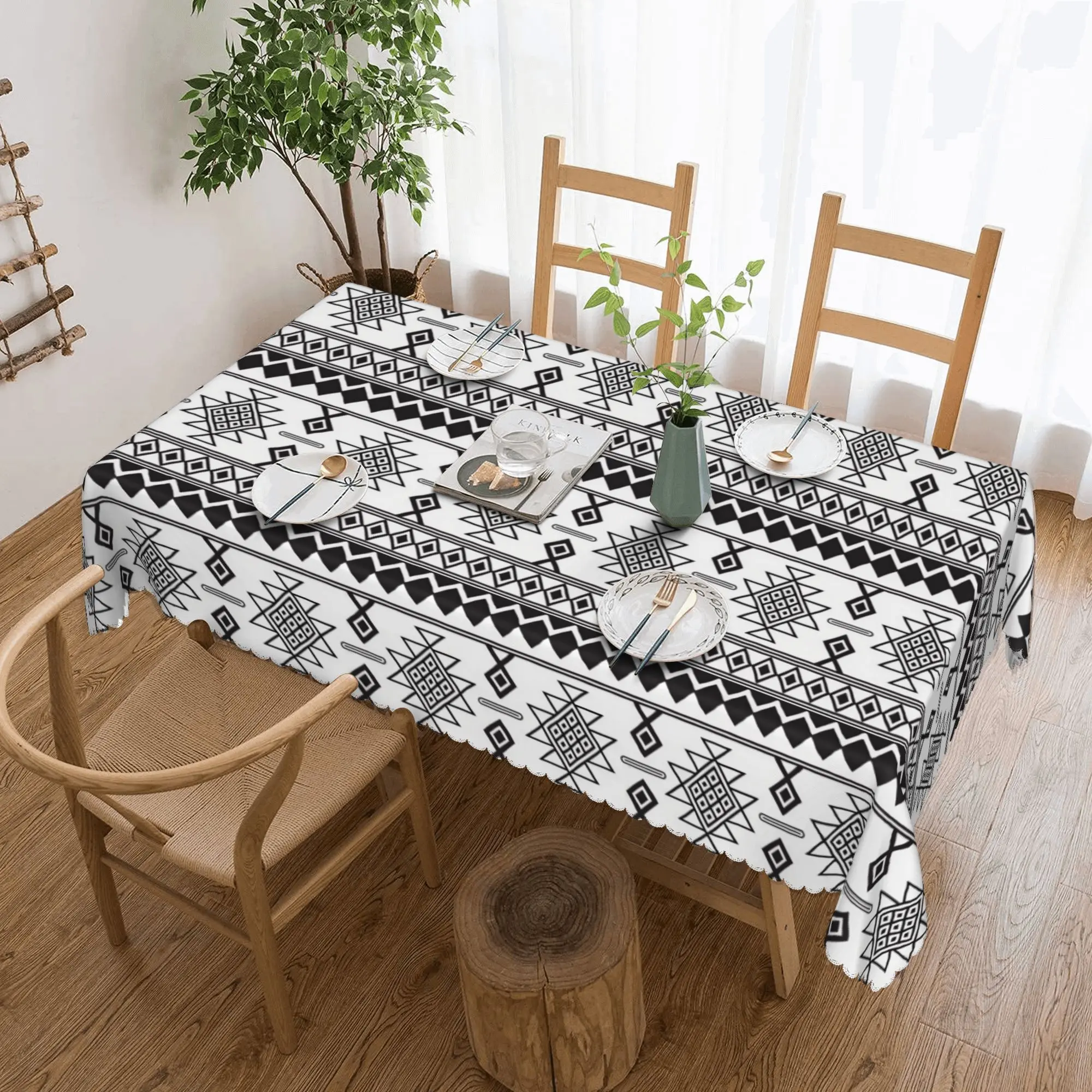 Nappe rectangulaire ajustée traditionnelle Kabyle Amazigh à texture ethnique, imperméable, pour extérieur, 45-50 pouces