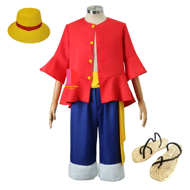 Hot Anime Luffy Cosplay Costumes Monkey D Cosplay Suits Hats Halloween for Women Men Kids Cos Top Pants Gifts