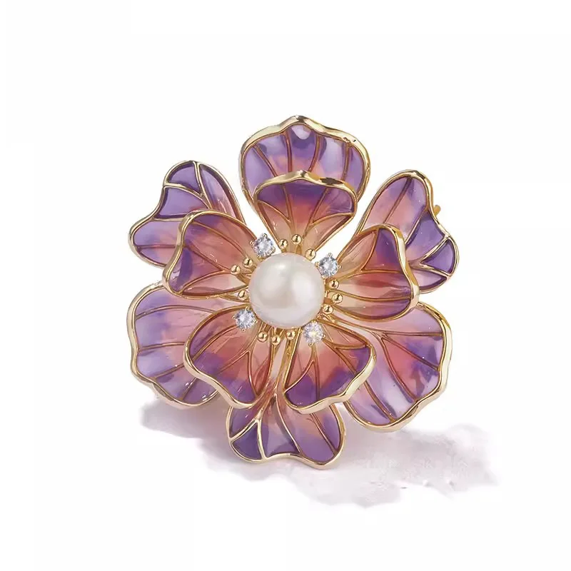 Exquisite Rhinestone Enamel Peony Brooches For Women Clothes Elegant Luxury Pearl Flower Brooch Pins Wedding Party Jewelry Gifts