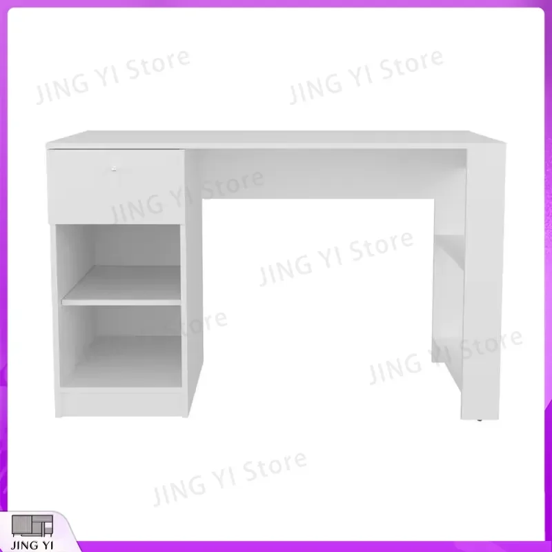 47 Inch Wide Computer Desk with Drawer and 4 Shelves for Home Office Gaming Setup White Writing Desk Workstation Study Desk