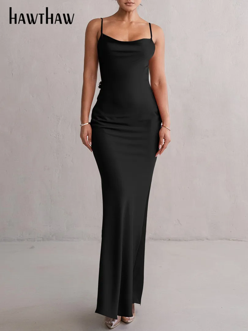 Hawthaw Women Elegant Party Club Evening Birthday Bodycon Black Long Dress 2024 Summer Clothes Wholesale Items For Business