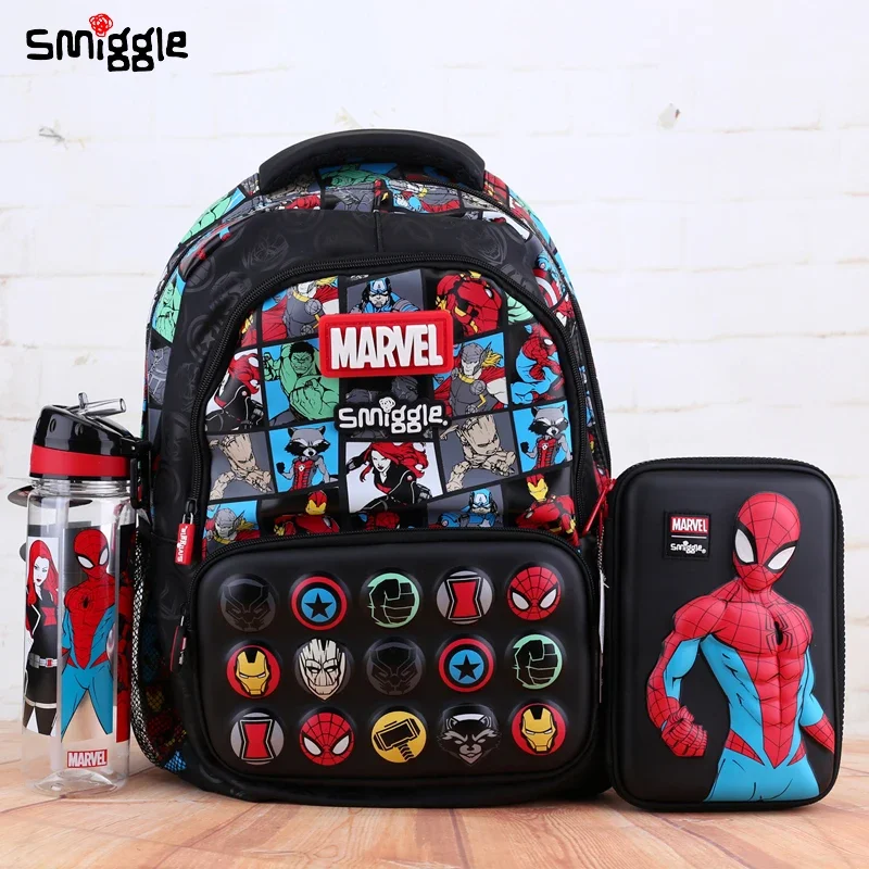 Prawdziwy Australia Smiggle Marvel superbohater Iron Man Spiderman chłopcy plecak plecak studencki kubek na wodę torba na Lunch pudełko na długopis